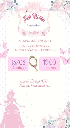 Convite de Aniversário Princesa Rosa Delicado para Editar