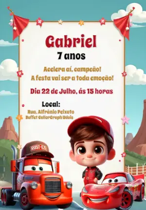 Convite de Aniversário Relâmpago McQueen Editável Online