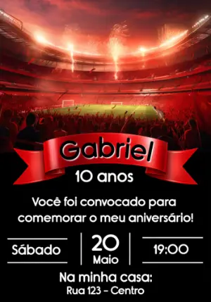 Convite de Aniversário Futebol Vermelho no Estádio Editável
