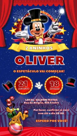 Convite de Aniversário Mickey Circo Editável
