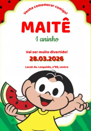 Convite de Aniversário Magali e Melancia para Editar Online