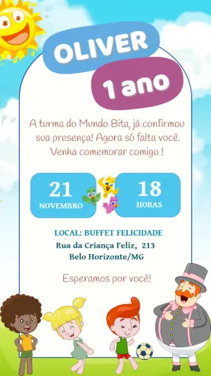 Convite de Aniversário Mundo Bita para Editar e Imprimir