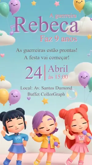 Convite Animado AniversárioGuerreiras do Kpop para Editar