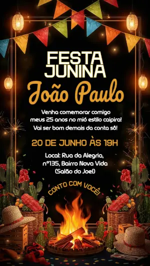 Convite de Aniversário Festa Junina Rústico para Editar