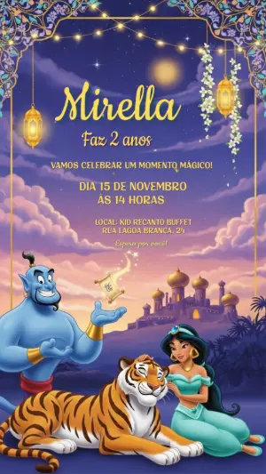 Convite Aniversário Jasmine e Gênio para Editar Online