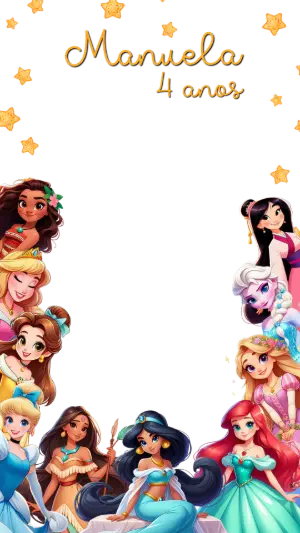 Moldura para Stories Aniversário Princesas Disney Modelo Editável