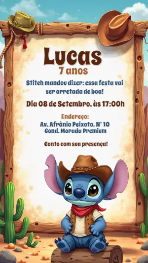 Invitación de cumpleaños Stitch – Estático – Convites Digitais Exclusivos