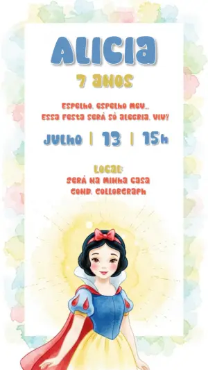 Convite Aniversário Branca de Neve para Editar Online