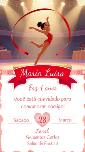 Convite Digital Aniversário Ginástica Rítmica para Editar