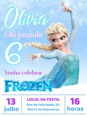 Convite Aniversário Frozen com Elsa para Editar Online