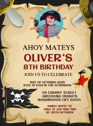 Editable Pirate Birthday Invitation Template for Kids