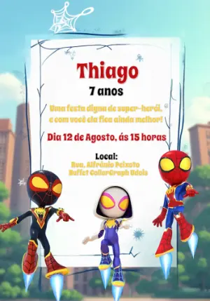 Convite Aniversário Homem Aranha e Amigos Editável Online