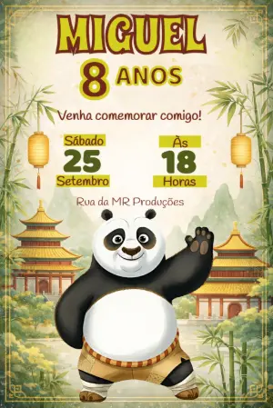 Convite de Aniversário Panda Kung Fu | Modelo Digital Editável