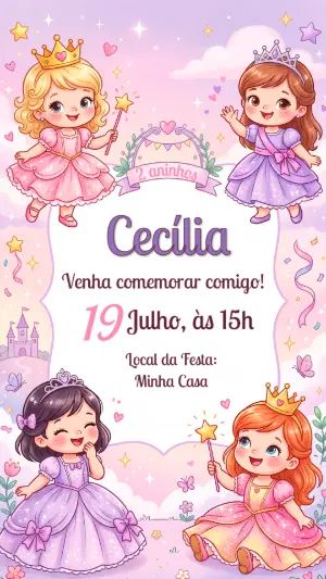 Invitación de cumpleaños Princesas – Estático – Alegria no ar