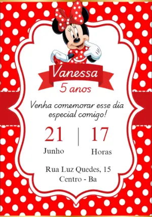 Convite Aniversário Minnie Vermelha Clássica para Editar