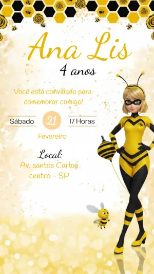 Convite de Aniversário Queen Bee Miraculous para Editar