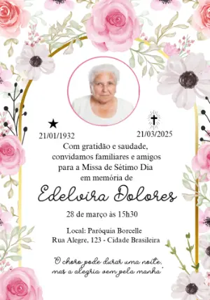 Convite Missa de Sétimo Dia Floral Delicado para Editar Online