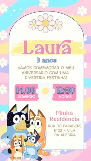 Convite de Aniversário Infantil Bluey e Bingo para Editar
