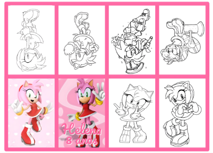 Mini Livro de Colorir Amy Rose e Sonic para Aniversário Editável