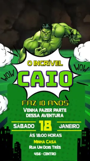 Convite Animado Hulk para Aniversário: Vídeo Editável