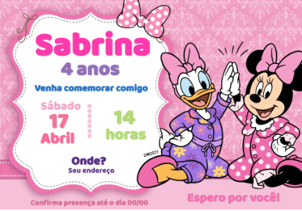 Convite Festa do Pijama Minnie e Margarida Editável