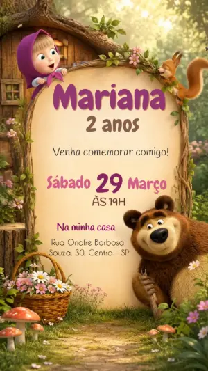 Vídeo Convite de Aniversário Masha e o Urso para Editar Online