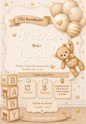 Convite Digital Chá Revelação Ursinho Paleta Clean Editável