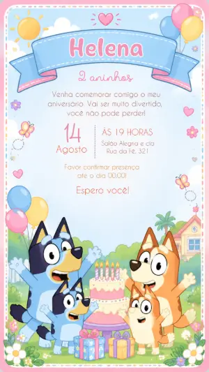 Convite de Aniversário Bluey e Bingo para Editar