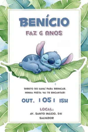 Invitación de cumpleaños Stitch – Estático – CollorGraph Convites