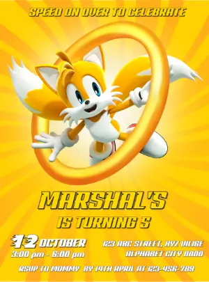 Editable Tails Sonic Birthday Party Invitation