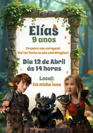 Convite Aniversário Como Treinar o Seu Dragão para Editar