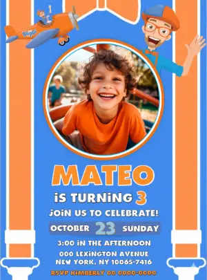 Blippi Birthday Invitation with Photo | Editable Digital Template