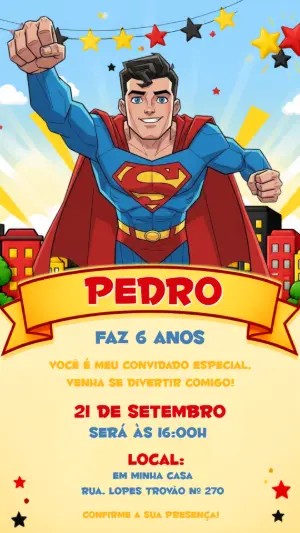 Convite de Aniversário Superman para Editar