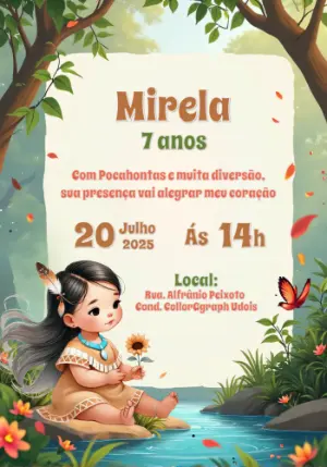 Convite de Aniversário Pocahontas para Editar Online
