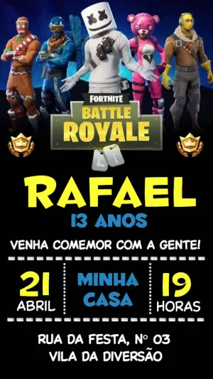 Convite Digital Aniversário Gamer Battle Royale para Editar