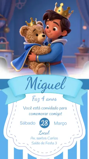 Convite Digital Infantil Urso Príncipe para Editar