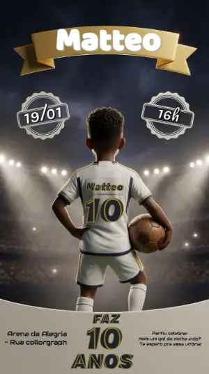 Convite de Aniversário Infantil Futebol 3D Modelo Editável