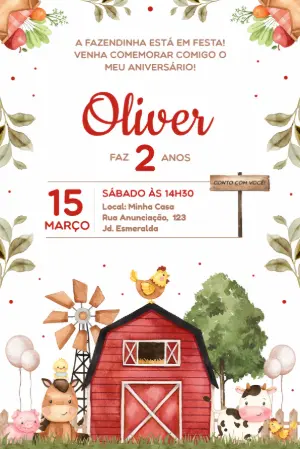 Convite de Aniversário Fazendinha Aquarela para Editar