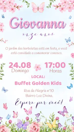 Convite Animado Aniversário Jardim das Borboletas para Editar