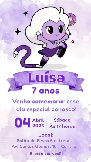 Convite de Aniversário Menina Espacial Roxo para Editar