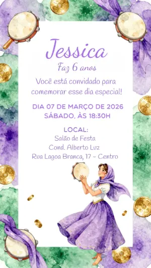 Convite de Aniversário Cigana Aquarela para Editar