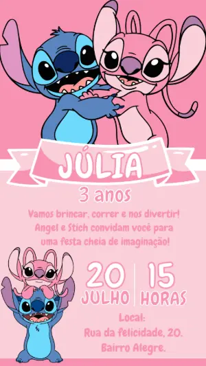 Invitación de cumpleaños Stitch – Estático – Bella Liz Convites