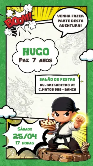 Convite de Aniversário Lutador Estilo HQ para Editar