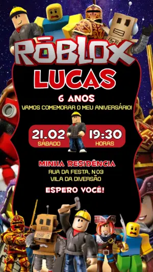 Convite Digital Roblox Aniversário Infantil Modelo Editável