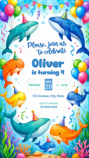 Under the Sea Whale Birthday Invitation - Editable Template