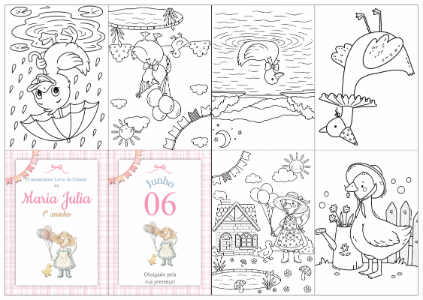 Livrinho de Colorir Gansinha Fofa Aniversário Editável