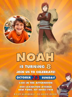 Gaara Naruto Birthday Invitation Editable Template