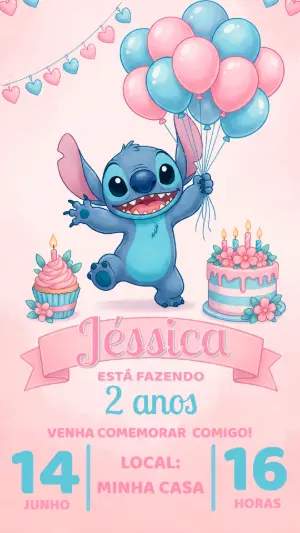 Invitación de cumpleaños Stitch – Estático – Alegria no ar