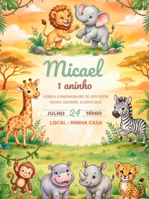 Safari Birthday Invitation – Static – Alegria no ar
