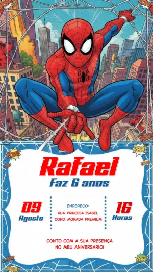 Convite de Aniversário Homem-Aranha Estilo Quadrinhos para Editar